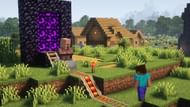 A player sends a villager through a Nether portal. (Image via Mojang)